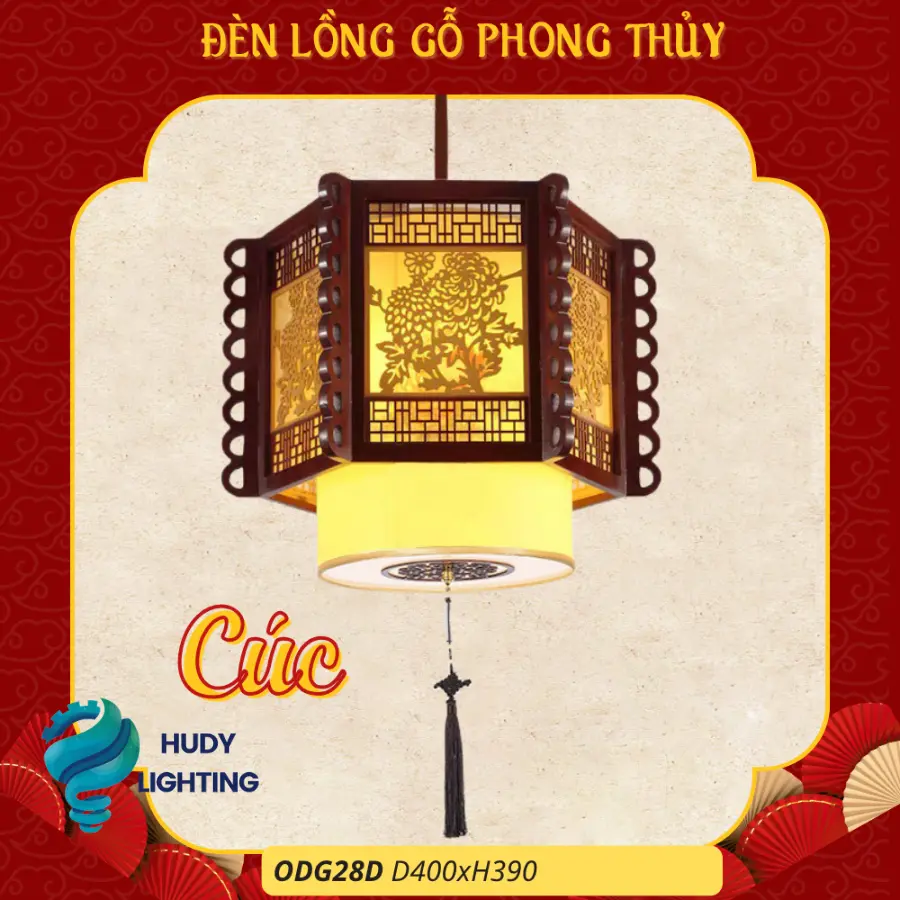 Đèn Thả Trần Phòng Thờ Gỗ Cúc HD-ODG27