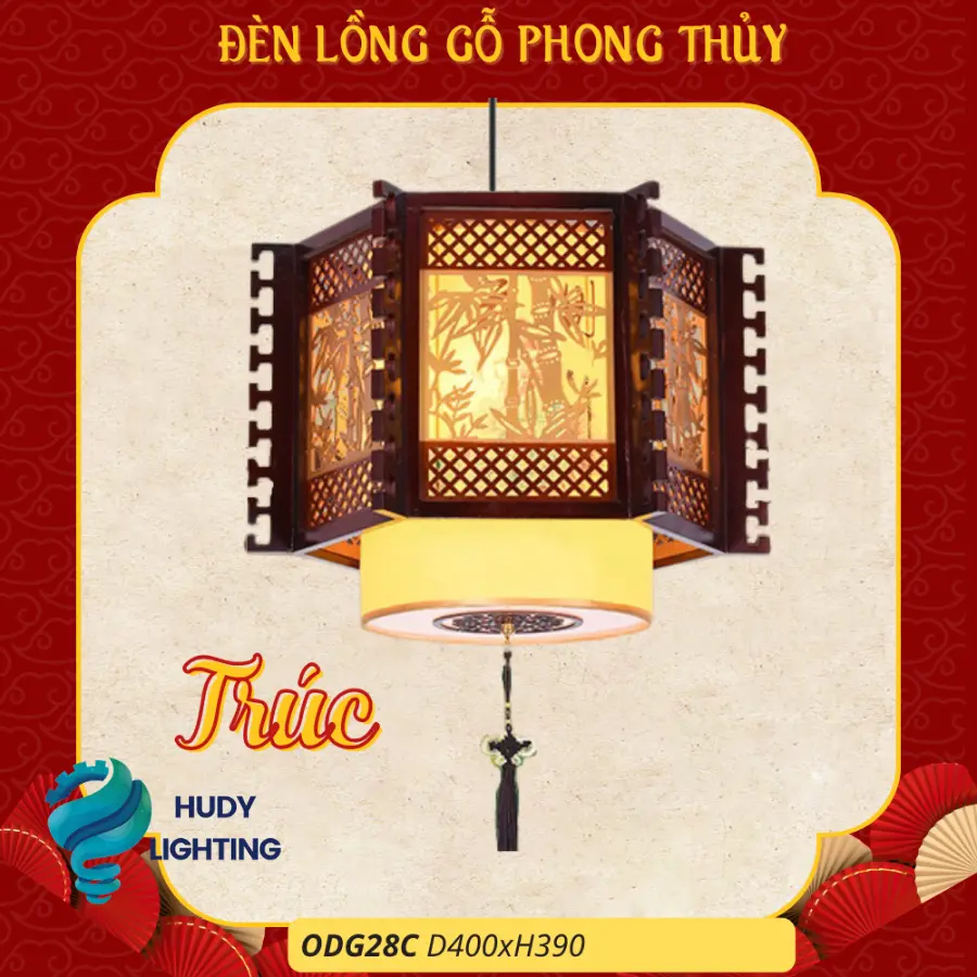 Đèn Thả Trần Phòng Thờ Gỗ Trúc HD-ODG27-T