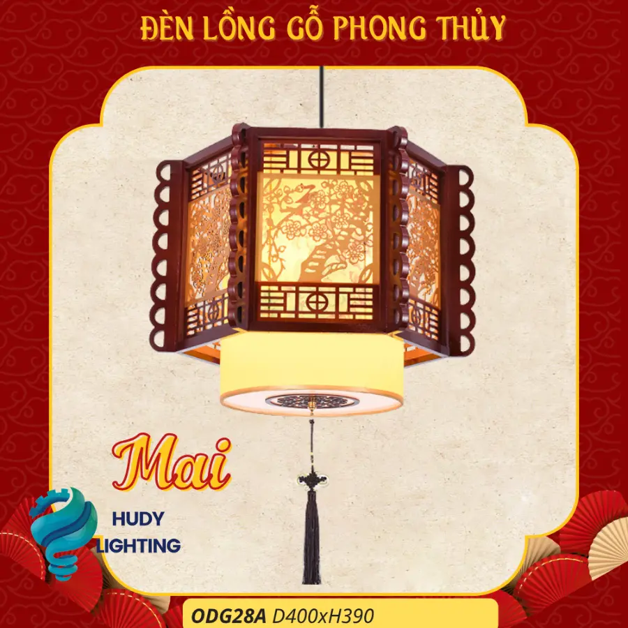 Đèn Thả Trần Phòng Thờ Gỗ Mai HD-ODG27-M