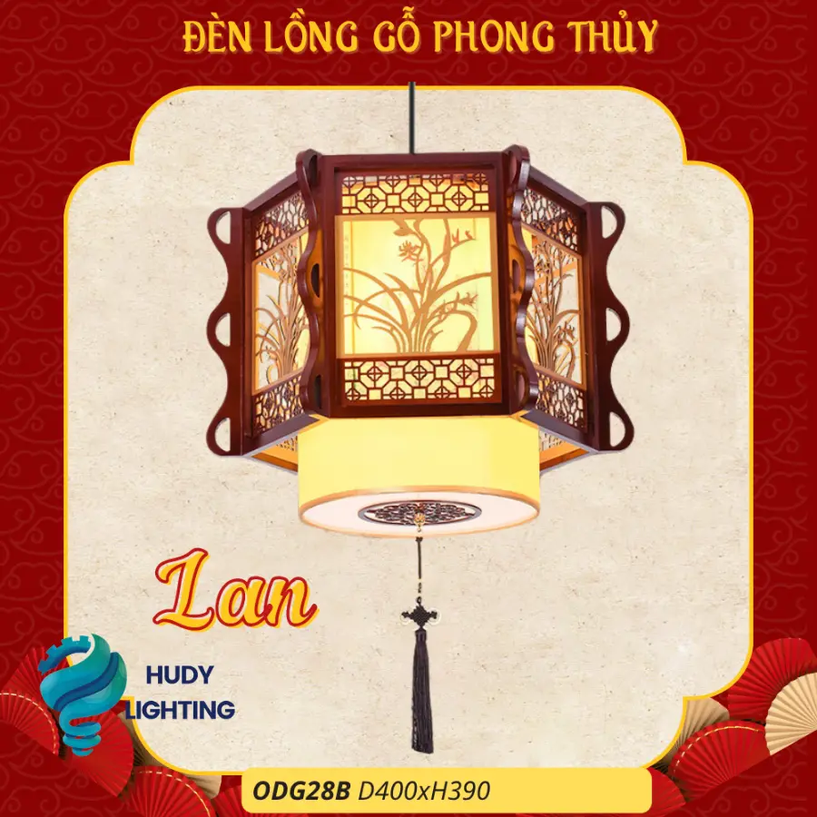 Đèn Thả Trần Phòng Thờ Gỗ Lan HD-ODG27-L