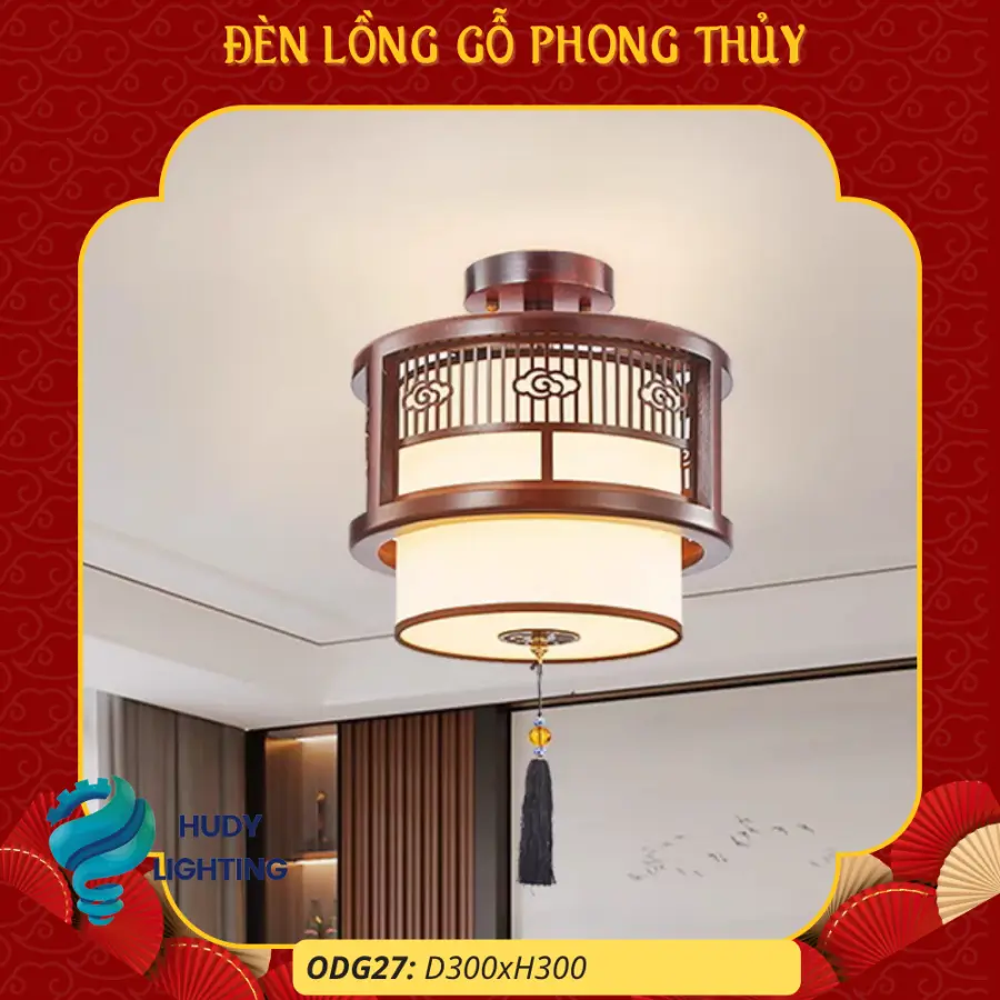 Đèn Thả Trần Phòng Thờ Gỗ HD-ODG27-1