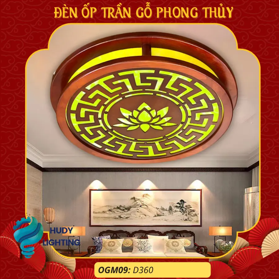 Đèn Ốp Trần Gỗ Trang Trí Phòng Thờ HD-OGM09
