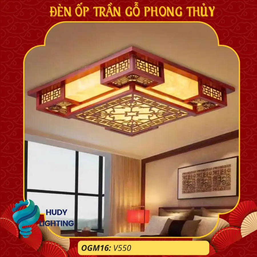 Đèn Ốp Trần Gỗ Trang Trí Phòng Thờ HD-OGM16
