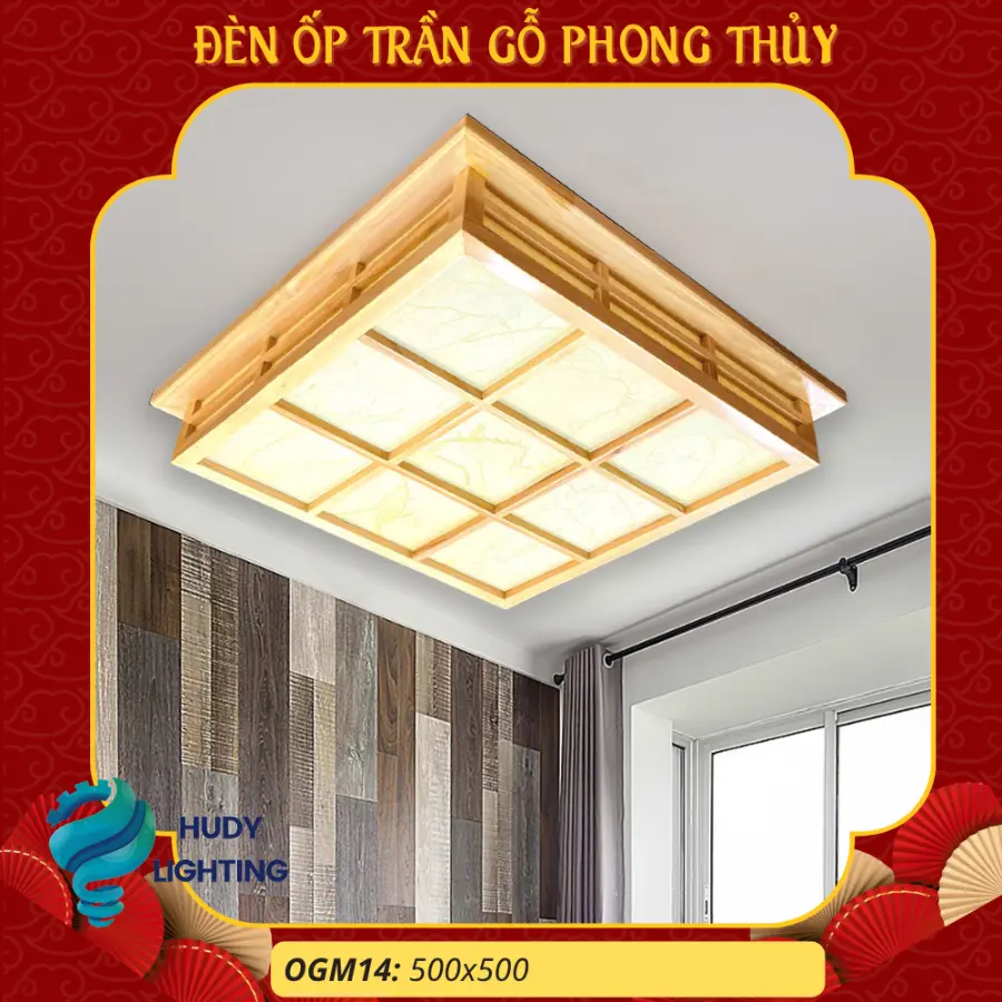 Đèn Ốp Trần Gỗ Trang Trí Phòng Thờ HD-OGM14