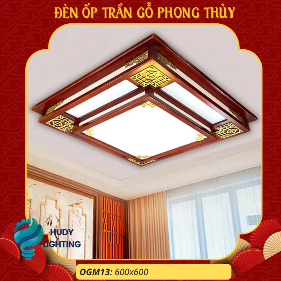 Đèn Ốp Trần Gỗ Trang Trí Phòng Thờ HD-OGM13