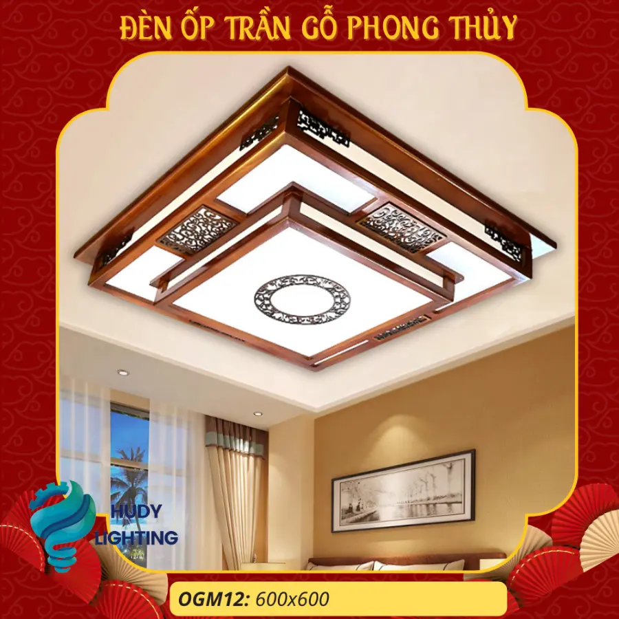 Đèn Ốp Trần Gỗ Trang Trí Phòng Thờ HD-OGM14
