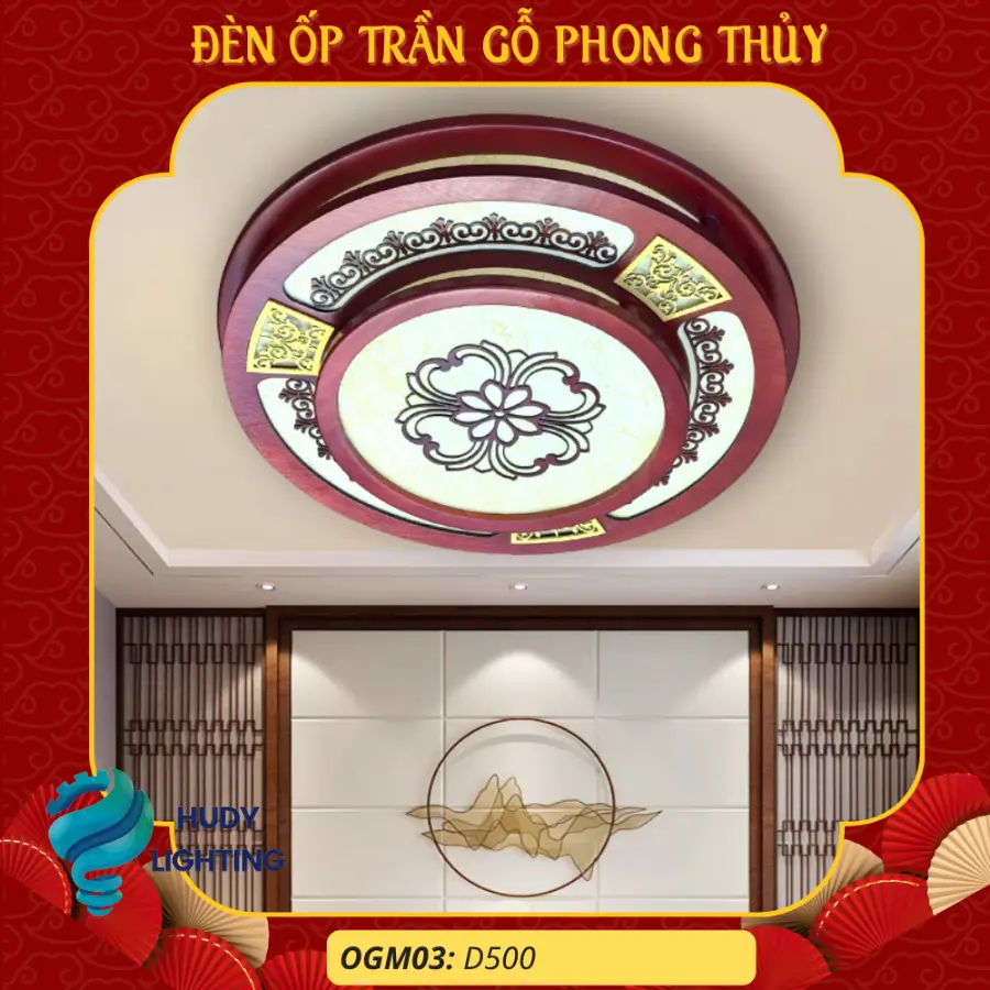 Đèn Ốp Trần Gỗ Trang Trí Phòng Thờ HD-OGM03