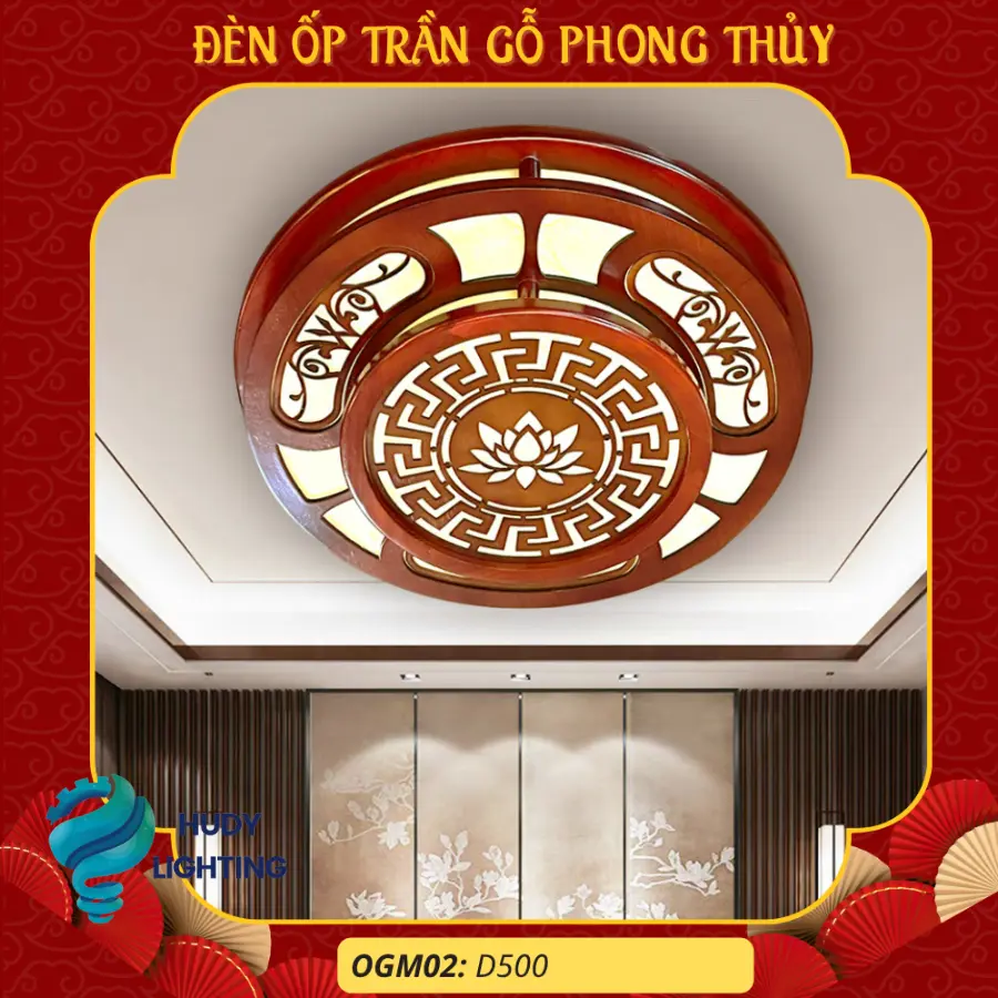 Đèn Ốp Trần Gỗ Trang Trí Phòng Thờ HD-OGM02