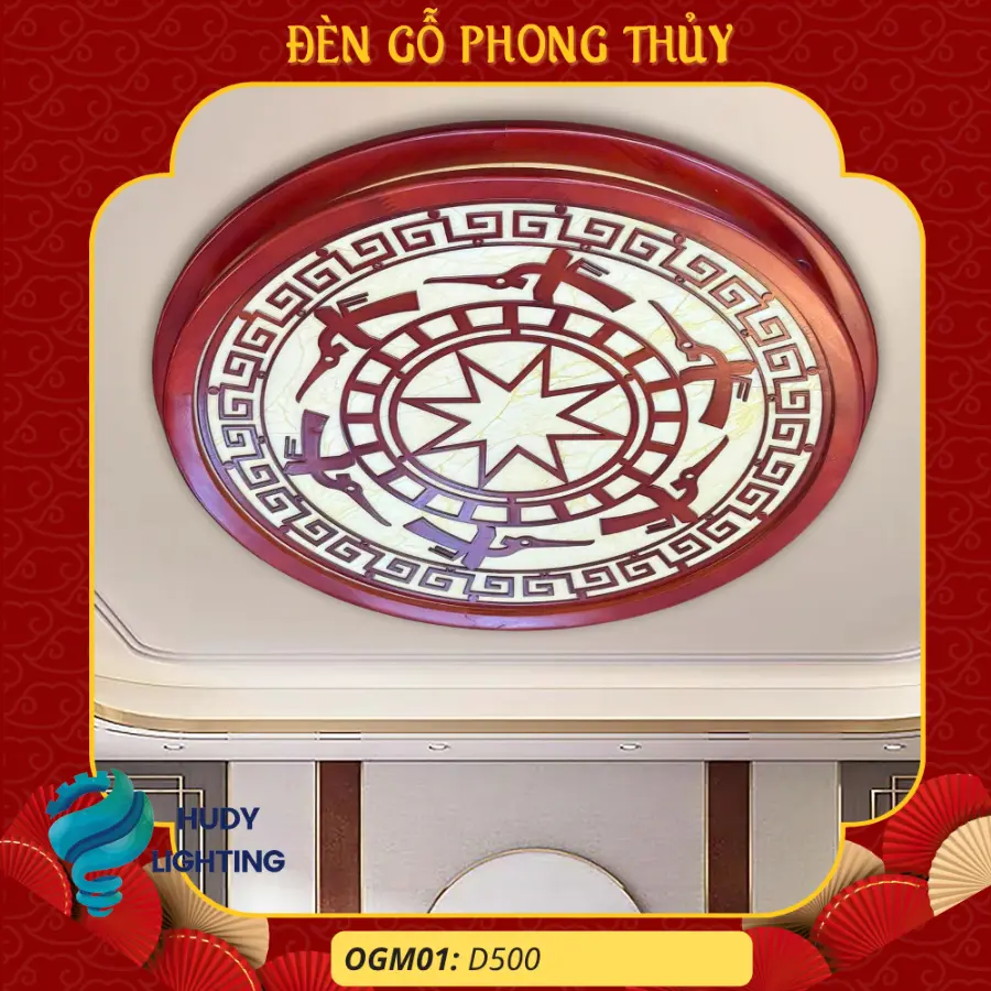 Đèn Ốp Trần Gỗ Trang Trí Phòng Thờ HD-OGM01