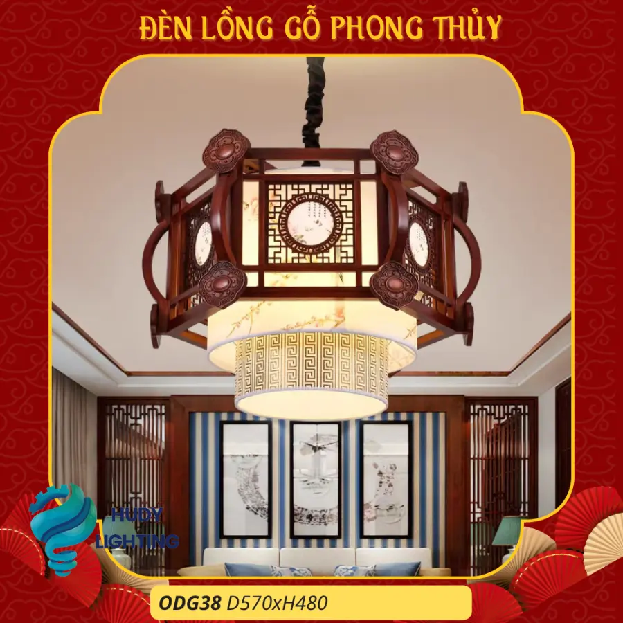 Đèn Thả Trần Phòng Thờ Gỗ HD-ODG38